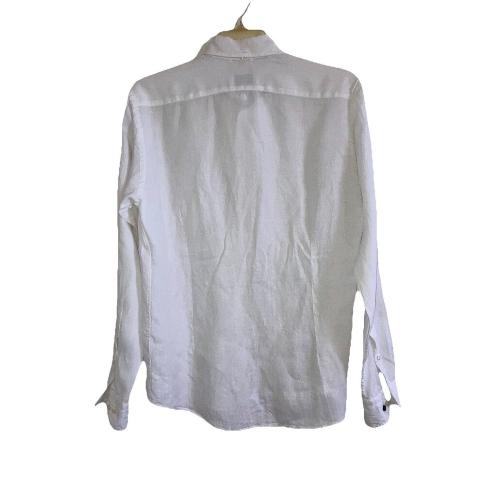 ETON SLIM L Solid White 100% Linen Long Sleeve Dress / Casual Men's Shirt Button - Picture 3 of 6